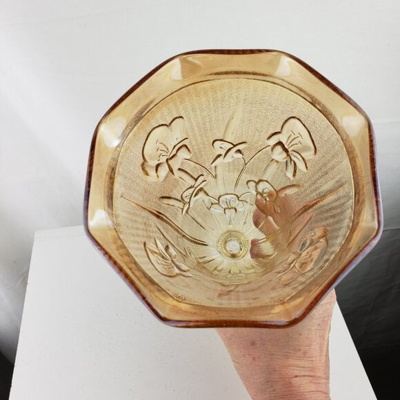 Vtg Jeanette Iridescent Carnival Glass Footed Vase - Picture 3 of 5